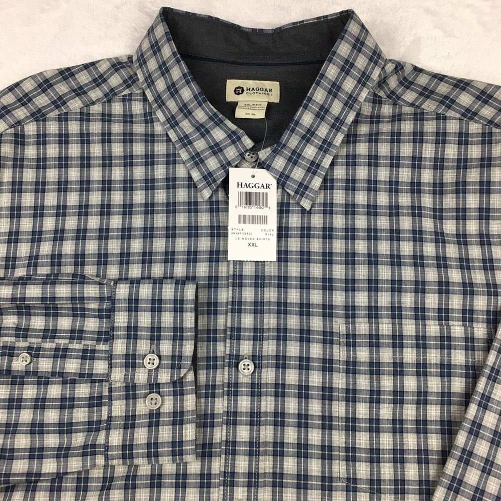 Haggar Shirt Mens XXL Blue/Gray Checks Long Sleeves New With Tags!
